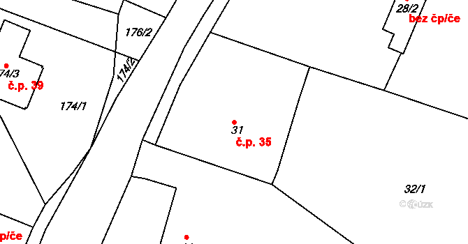 Kleny 35, Provodov-Šonov na parcele st. 31 v KÚ Kleny, Katastrální mapa