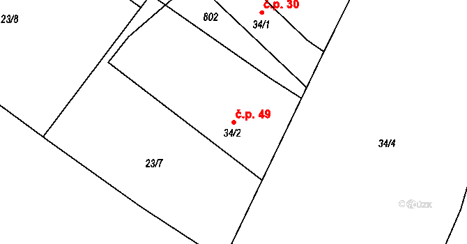 Bohumileč 49, Rokytno na parcele st. 34/2 v KÚ Bohumileč, Katastrální mapa