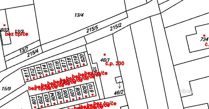 Ohrazenice 230, Pardubice na parcele st. 46/1 v KÚ Ohrazenice, Katastrální mapa