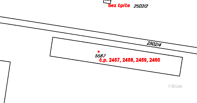 Zelené Předměstí 2457,2458,2459,2460, Pardubice na parcele st. 5587 v KÚ Pardubice, Katastrální mapa