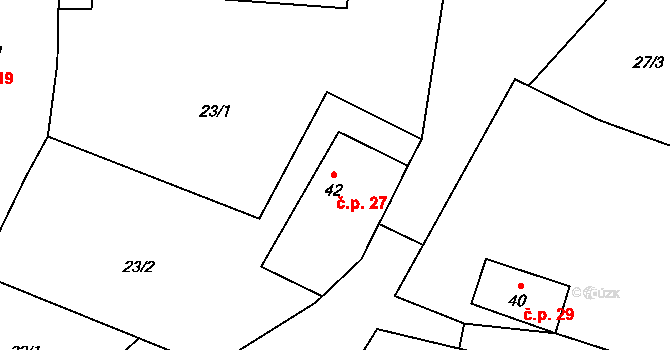 Hracholusky 27 na parcele st. 42 v KÚ Hracholusky u Prachatic, Katastrální mapa