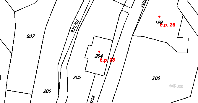 Bukovice 25, Velké Losiny na parcele st. 204 v KÚ Bukovice u Velkých Losin, Katastrální mapa