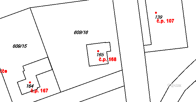 Chromeč 168 na parcele st. 165 v KÚ Chromeč, Katastrální mapa