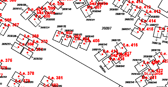 Staré Splavy 405, Doksy na parcele st. 2608/343 v KÚ Doksy u Máchova jezera, Katastrální mapa