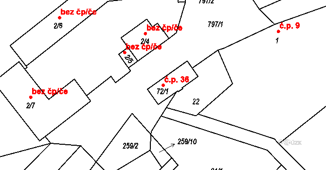 Výškovice 36, Vimperk na parcele st. 72/1 v KÚ Výškovice u Vimperka, Katastrální mapa