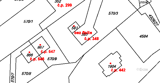 Lichnov 348 na parcele st. 353 v KÚ Lichnov u Nového Jičína, Katastrální mapa