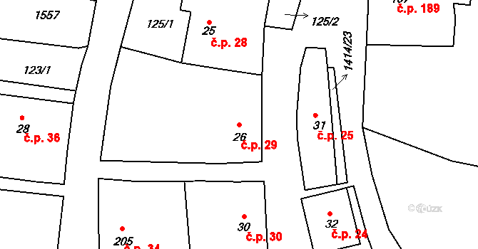 Lhenice 29 na parcele st. 26 v KÚ Lhenice, Katastrální mapa