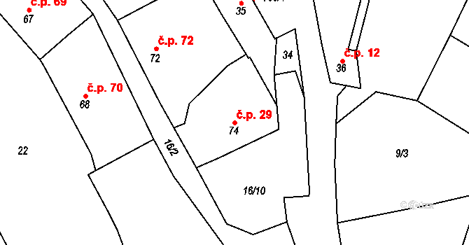 Lašovice 29 na parcele st. 74 v KÚ Lašovice, Katastrální mapa