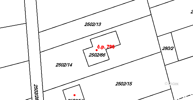 Rapotín 796 na parcele st. 2502/66 v KÚ Rapotín, Katastrální mapa