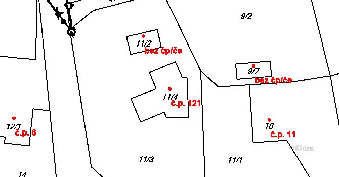 Lysůvky 121, Frýdek-Místek na parcele st. 11/4 v KÚ Lysůvky, Katastrální mapa