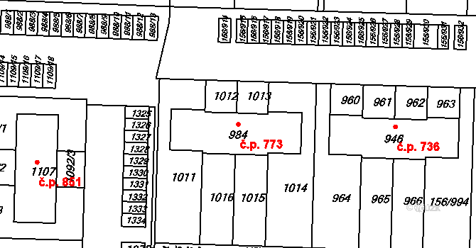 Chýně 773 na parcele st. 984 v KÚ Chýně, Katastrální mapa