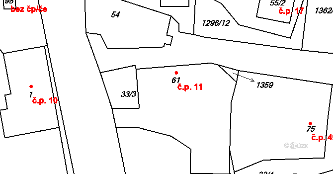 Kámen 11 na parcele st. 61 v KÚ Kámen u Habrů, Katastrální mapa