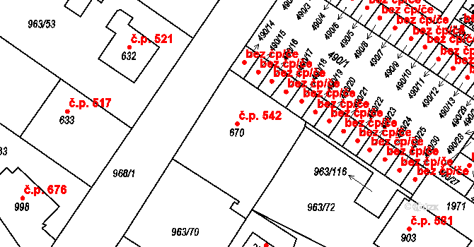 Přibyslav 542 na parcele st. 670 v KÚ Přibyslav, Katastrální mapa