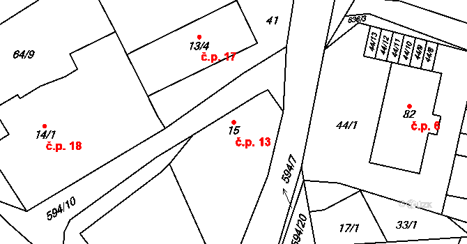 Brocná 13, Skuhrov nad Bělou na parcele st. 15 v KÚ Brocná, Katastrální mapa