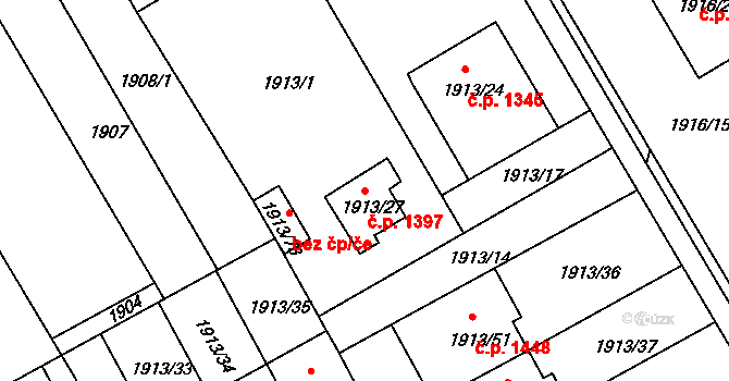 Holešov 1397 na parcele st. 1913/27 v KÚ Holešov, Katastrální mapa