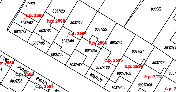 Objekt 2596 na parcele st. 8037/68 v KÚ Město Žďár, Katastrální mapa