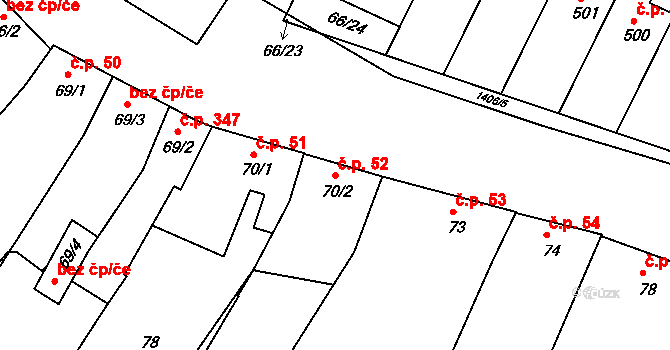 Smržice 52 na parcele st. 70/2 v KÚ Smržice, Katastrální mapa
