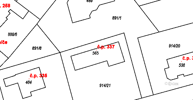 Cerhovice 337 na parcele st. 565 v KÚ Cerhovice, Katastrální mapa