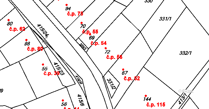 Buk 56 na parcele st. 72 v KÚ Buk, Katastrální mapa