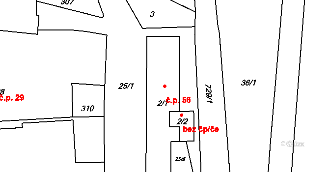 Černotín 56 na parcele st. 2/1 v KÚ Černotín, Katastrální mapa