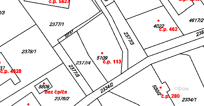 Zlín 113 na parcele st. 5109 v KÚ Zlín, Katastrální mapa