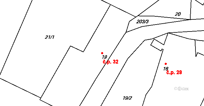 Bojmany 32, Žehušice na parcele st. 19 v KÚ Bojmany, Katastrální mapa
