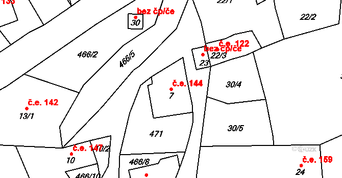 Malý Hrzín 144, Stráž nad Ohří na parcele st. 7 v KÚ Malý Hrzín, Katastrální mapa