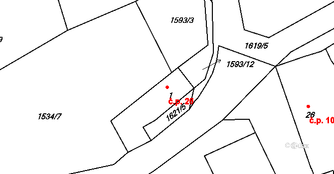 Políkno 26, Toužim na parcele st. 1 v KÚ Políkno u Toužimi, Katastrální mapa