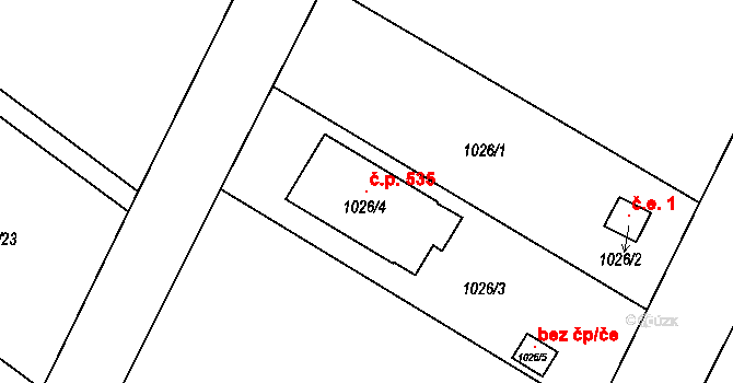 Křelov 535, Křelov-Břuchotín na parcele st. 1026/4 v KÚ Křelov, Katastrální mapa