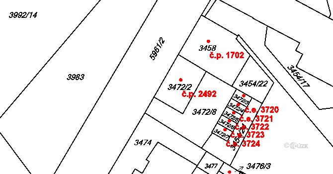 Jihlava 2492 na parcele st. 3472/2 v KÚ Jihlava, Katastrální mapa