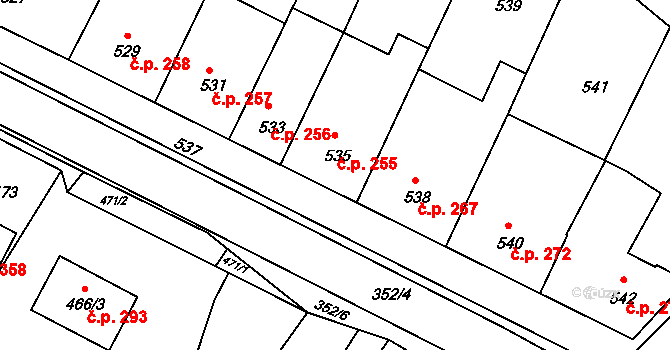 Těšany 255 na parcele st. 535 v KÚ Těšany, Katastrální mapa