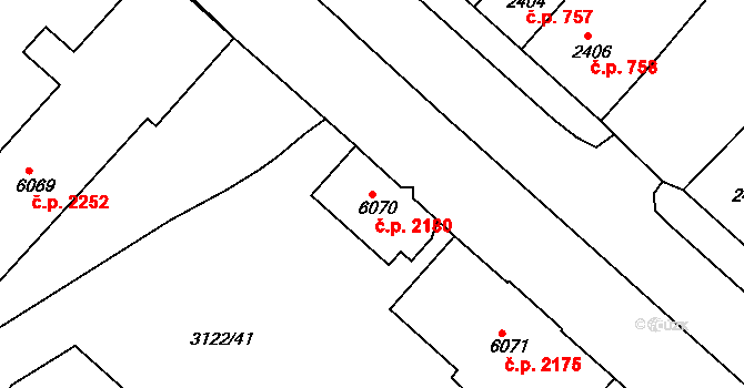 Pod Bezručovým vrchem 2180, Krnov na parcele st. 6070 v KÚ Krnov-Horní Předměstí, Katastrální mapa