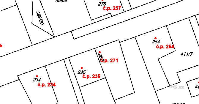 Veltruby 271 na parcele st. 262 v KÚ Veltruby, Katastrální mapa