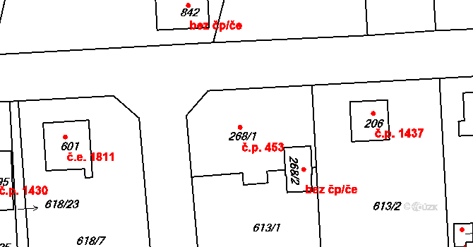 Olešovice 453, Kamenice na parcele st. 268/1 v KÚ Ládví, Katastrální mapa