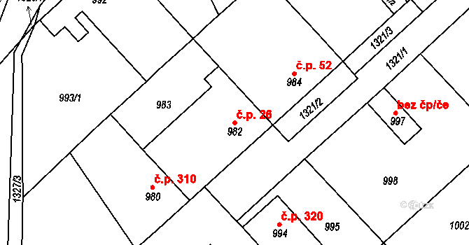Tuchlovice 26 na parcele st. 982 v KÚ Tuchlovice, Katastrální mapa