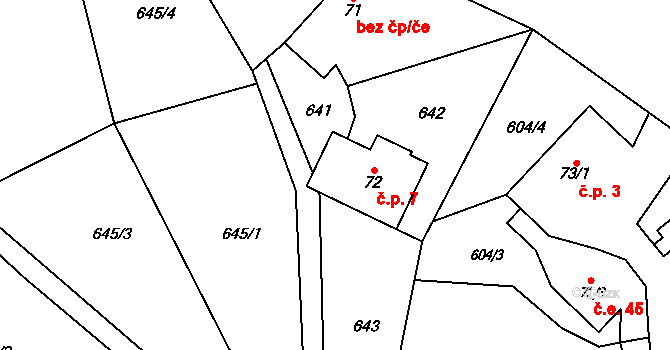 Černá 7, Lomnice nad Popelkou na parcele st. 72 v KÚ Rváčov, Katastrální mapa