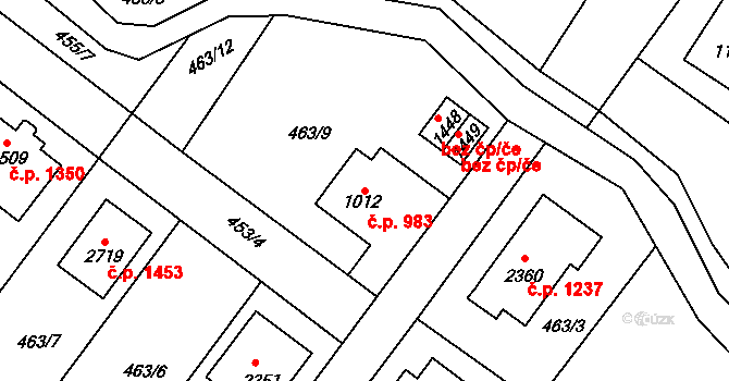 Třebechovice pod Orebem 983 na parcele st. 1012 v KÚ Třebechovice pod Orebem, Katastrální mapa