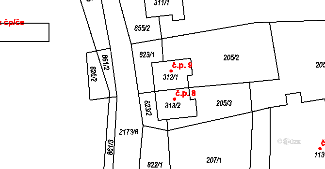 Stašov 9 na parcele st. 312/1 v KÚ Stašov, Katastrální mapa