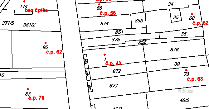 Loučka 43 na parcele st. 1 v KÚ Loučka u Bílska, Katastrální mapa