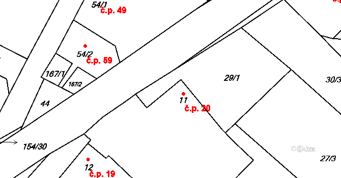 Olešnice 20, Bouzov na parcele st. 11 v KÚ Olešnice u Bouzova, Katastrální mapa
