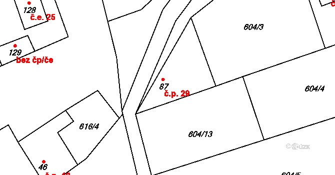 Horka 29, Evaň na parcele st. 87 v KÚ Horka u Libochovic, Katastrální mapa