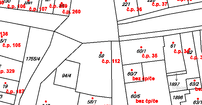 Libochovice 112 na parcele st. 59 v KÚ Libochovice, Katastrální mapa