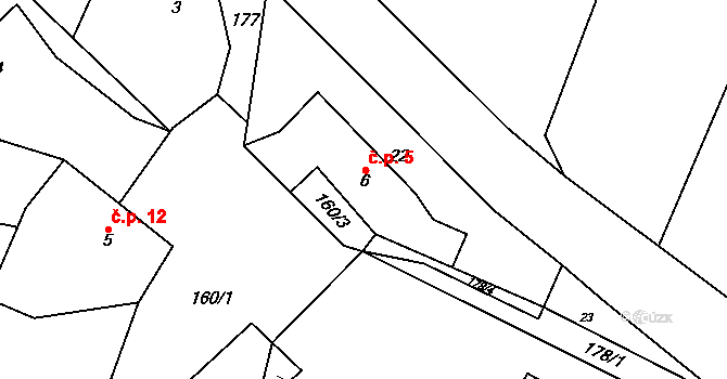 Černín 5, Lukavec u Hořic na parcele st. 6 v KÚ Černín u Lukavce, Katastrální mapa