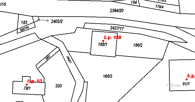 Kundratice 138, Košťálov na parcele st. 188/1 v KÚ Kundratice, Katastrální mapa