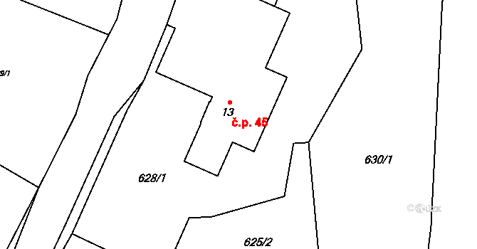 Bítouchov 45, Semily na parcele st. 13 v KÚ Bítouchov u Semil, Katastrální mapa