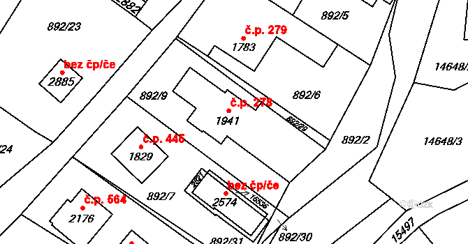 Hovězí 278 na parcele st. 1941 v KÚ Hovězí, Katastrální mapa