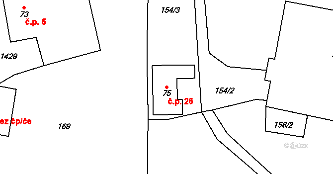 Široký Důl 26 na parcele st. 75 v KÚ Široký Důl, Katastrální mapa