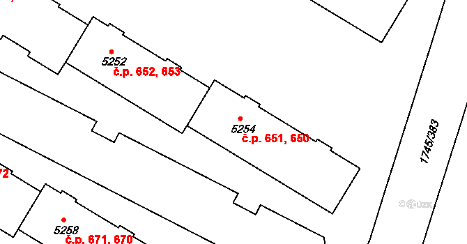 Nové Dvory 650,651, Třebíč na parcele st. 5254 v KÚ Třebíč, Katastrální mapa