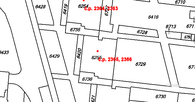 Líšeň 2365,2366, Brno na parcele st. 6255 v KÚ Líšeň, Katastrální mapa