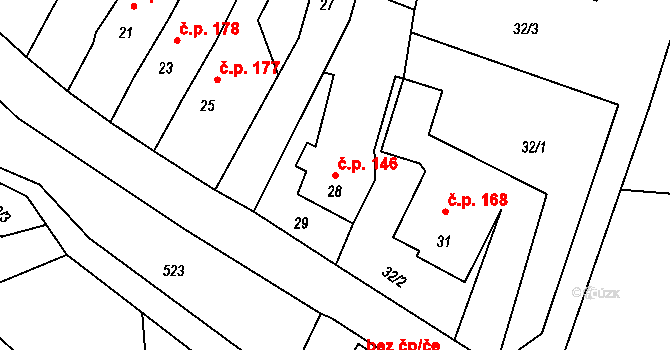 Šebrov 146, Šebrov-Kateřina na parcele st. 28 v KÚ Šebrov, Katastrální mapa